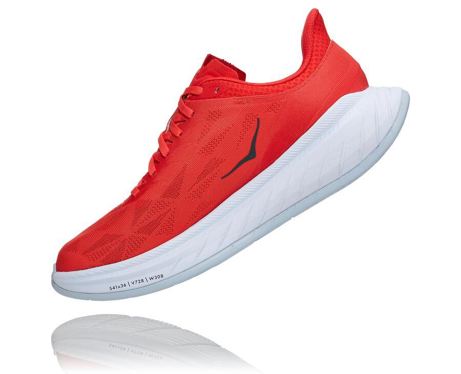 Running Shoes Mens - Hoka One One Carbon X 2 - Red/White - CMXYWDJ-27